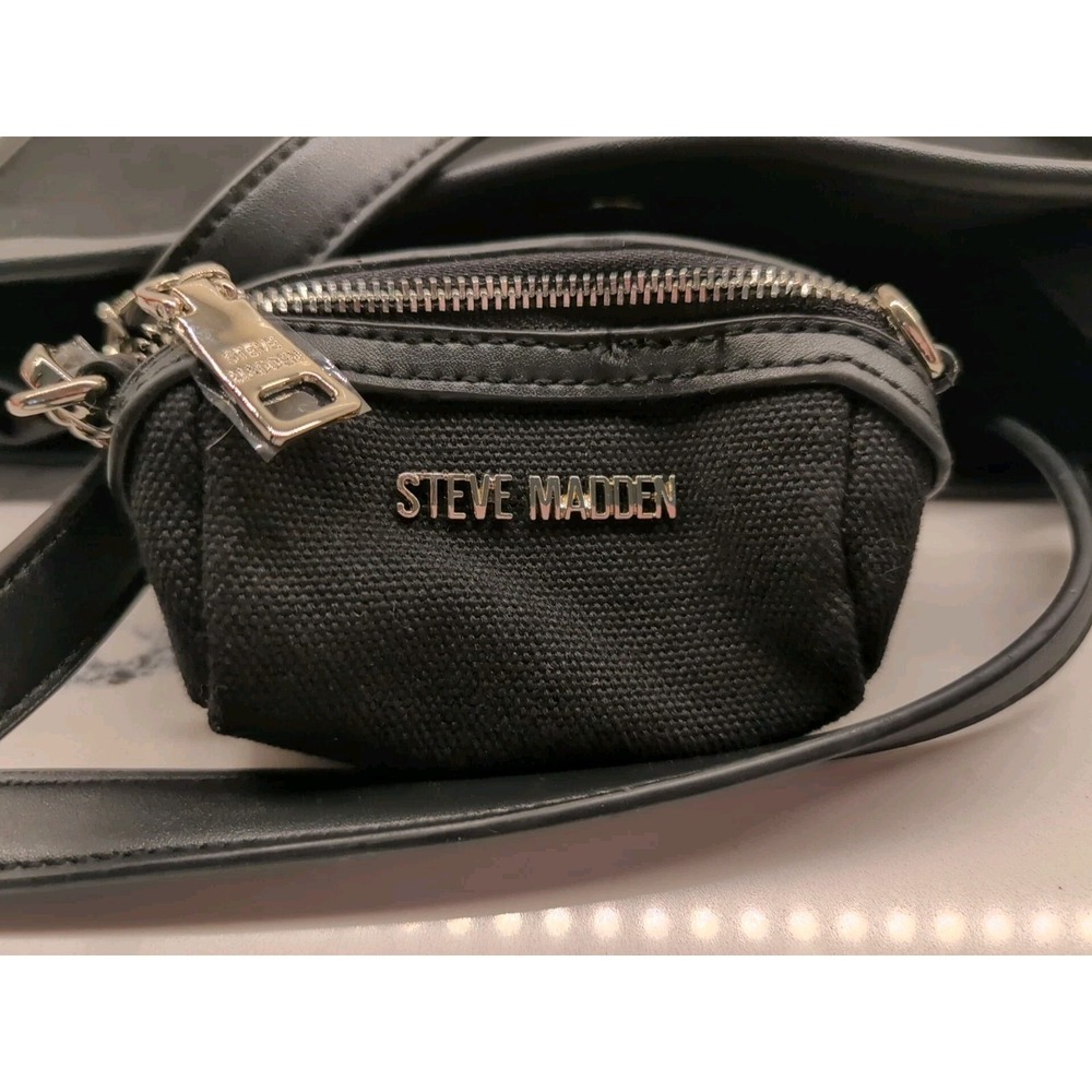 Steve Madden City Tote Bag Purse Black Canvas Sequins Detachable Small Bag NWT - Picture 5 of 6